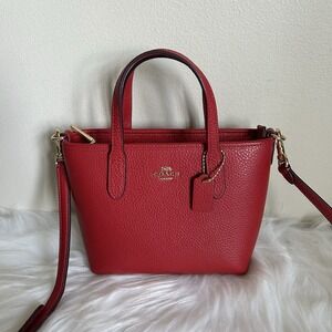Coach Mini City Tote Bag Red Pebbled Leather Crossbody Handbag 1011